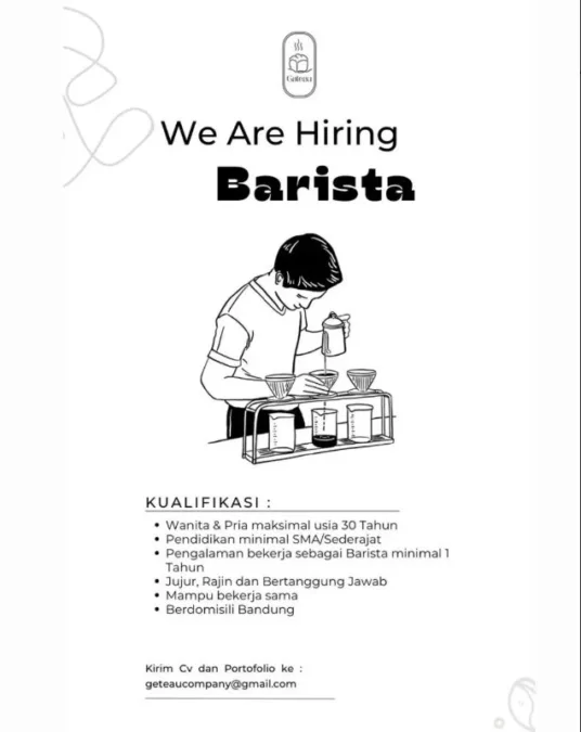 Info Loker Barista: Gateau Bandung Buka Lowongan Terbaru untuk Lulusan SMA dan SMK