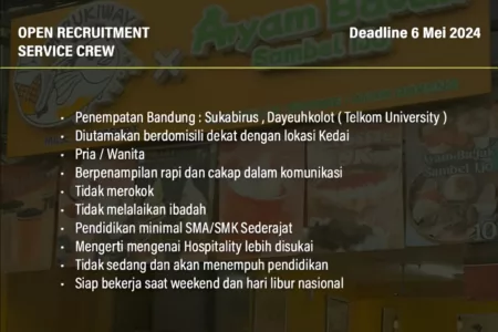 Berikut informasi loker yang digelar MilkyWay X Ayam Bajak Sambal Ijo dengan penempatan di Bandung.