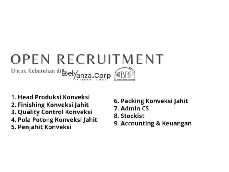 9 POSISI SEKALIGUS! PT Belyanza Corp Bandung Gelar Loker Terbaru untuk Tamatan SMA dan SMK