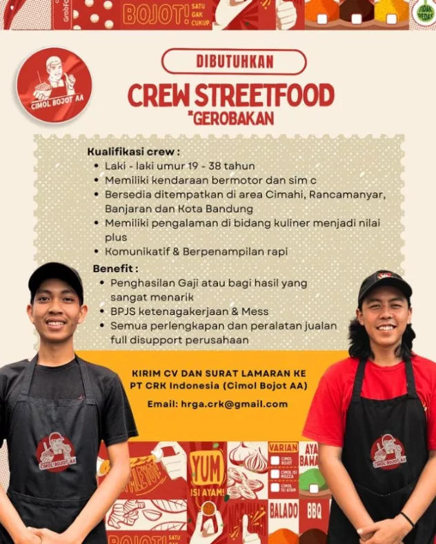 Terbaru! Cimol Bojot AA Bandung Gelar Loker Posisi Crew Streetfood, Ini Syaratnya