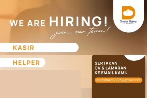 2 Posisi Sekaligus! Drunk Baker Bandung Buka Loker Posisi Kasir dan Helper