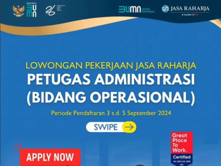 Info Loker BUMN: PT Jasa Raharja Buka Loker Terbaru Posisi Admin, Ini Link Daftarnya