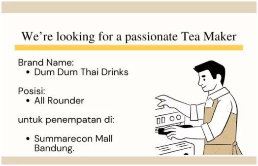 Penempatan Summarecon Mall! Dum Dum Thai Drinks Bandung Buka Loker Terbaru, Minat?