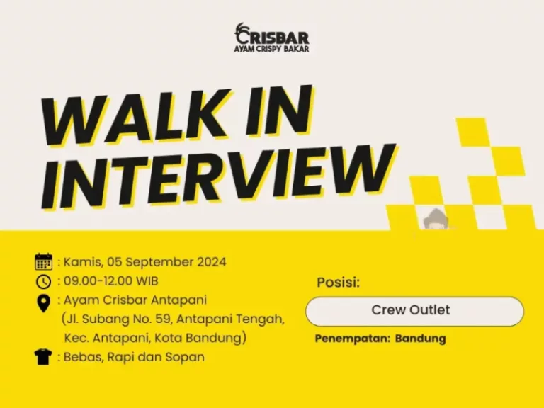 Walk In Interveiw! Crisbar Bandung Gelar Loker Terbaru untuk Fresh Graduate SMA dan SMK